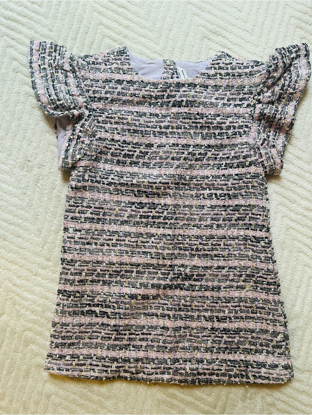Janie and Jack Pink & Black Tweed Flutter-Sleeve Dress